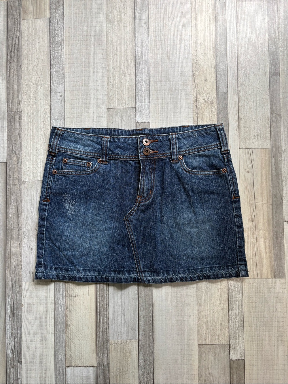 Dark Blue Denim Mini Skirt with Double-Button Waist